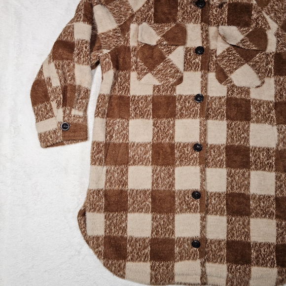 GREYLIN ANTHROPOLOGIE Women’s M Brown Plaid Long Heavyweight Shacket Jacket - Picture 5 of 13